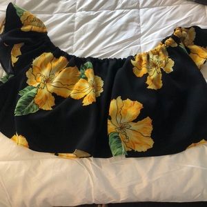 Yellow floral on black crop top